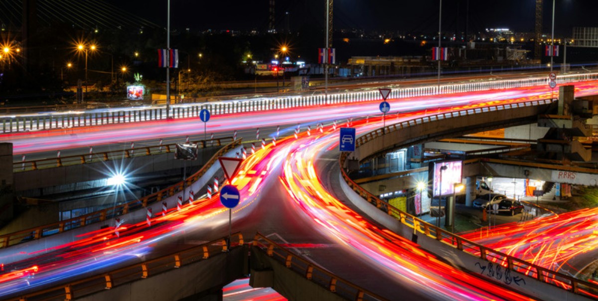 Highway freight traffic at night