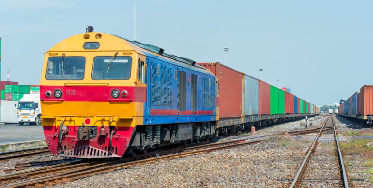 Freight train hauling containers